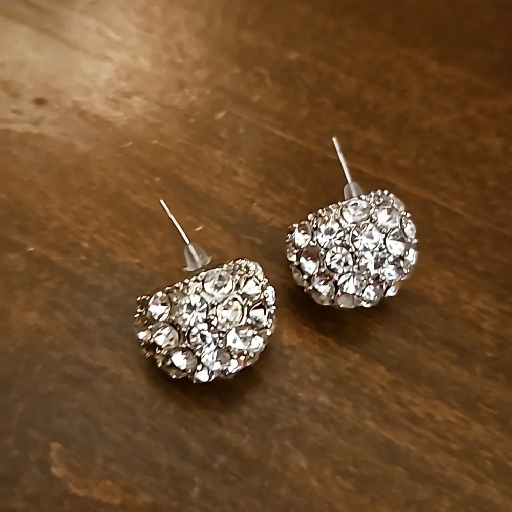 Vintage Large Rhinestone Ball Formal Bridal Post Earrings